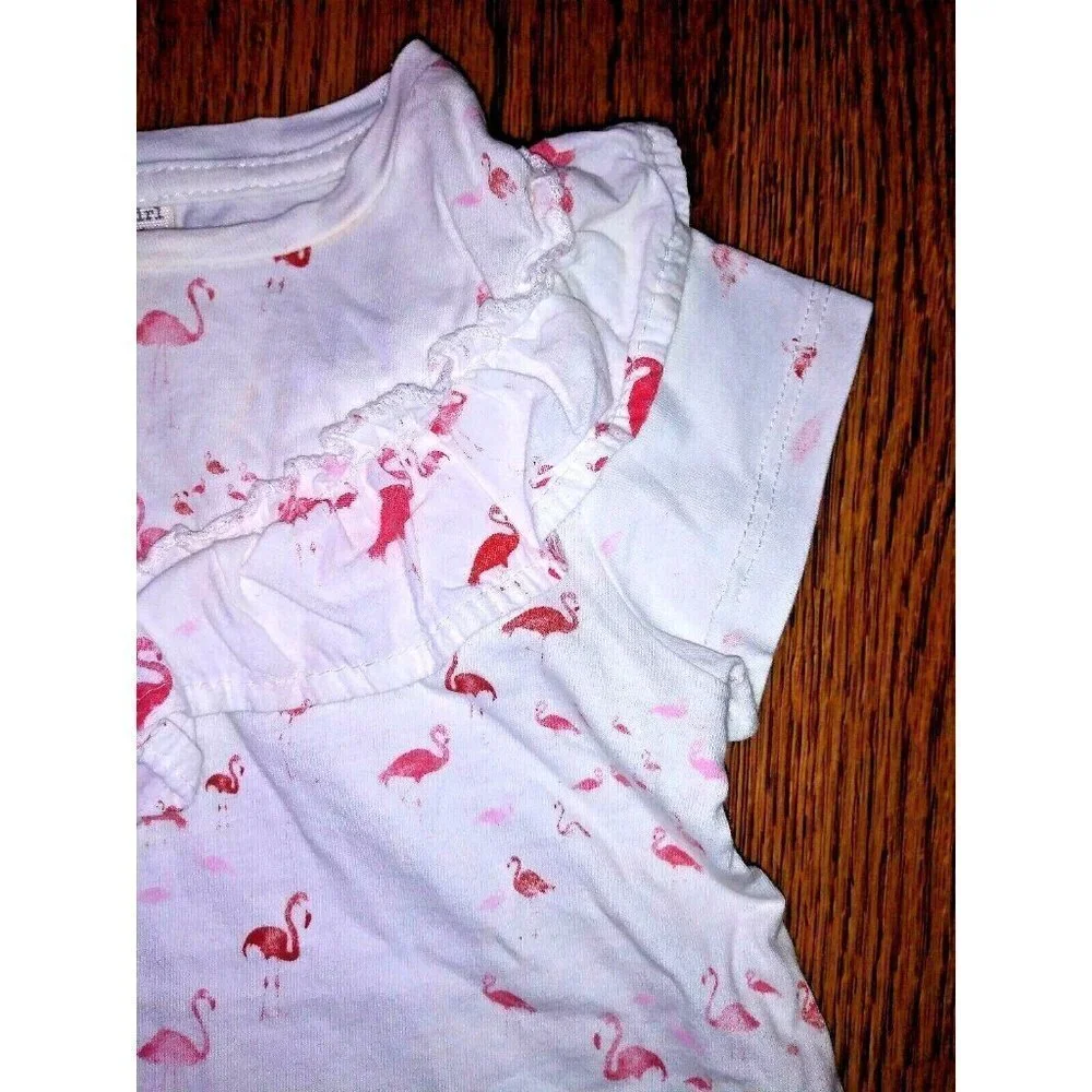 Zara Girl Dress pink Flamingo print baby Size 18/24 white with ruffle cap sleeve